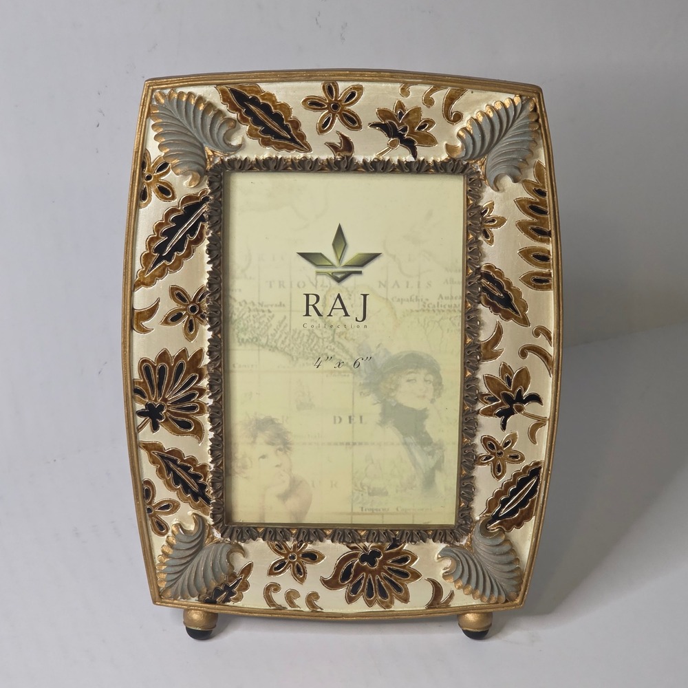 RAJ Collection 4x6 Decorative Picture Frame Gold Bronze Floral Embossed Vintage